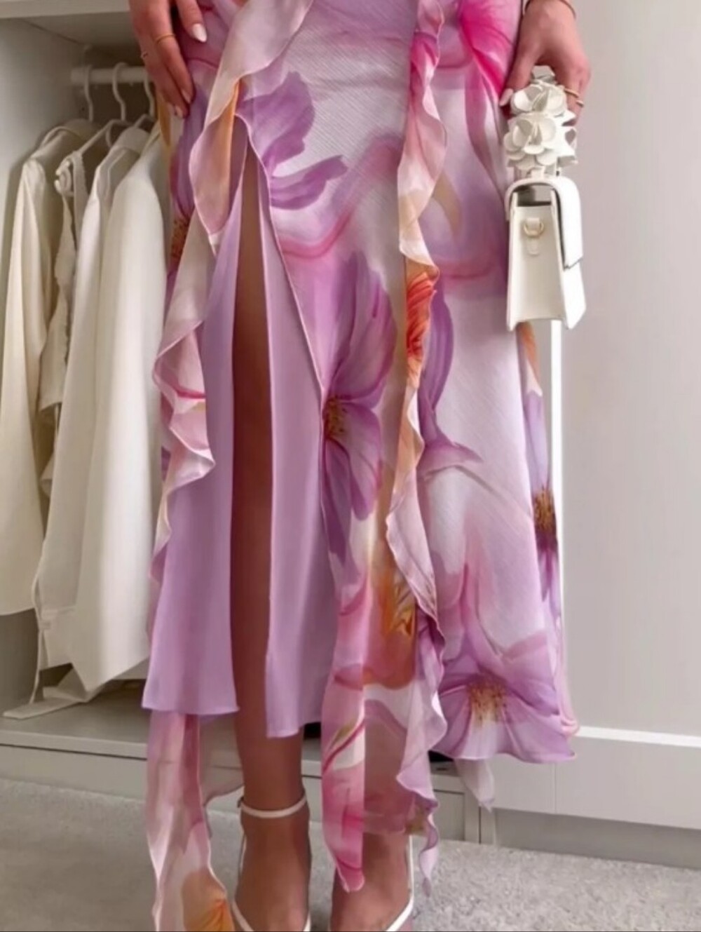 Mango Pink Lavender Floral Ruffle Maxi Dress - Picture 6 of 16
